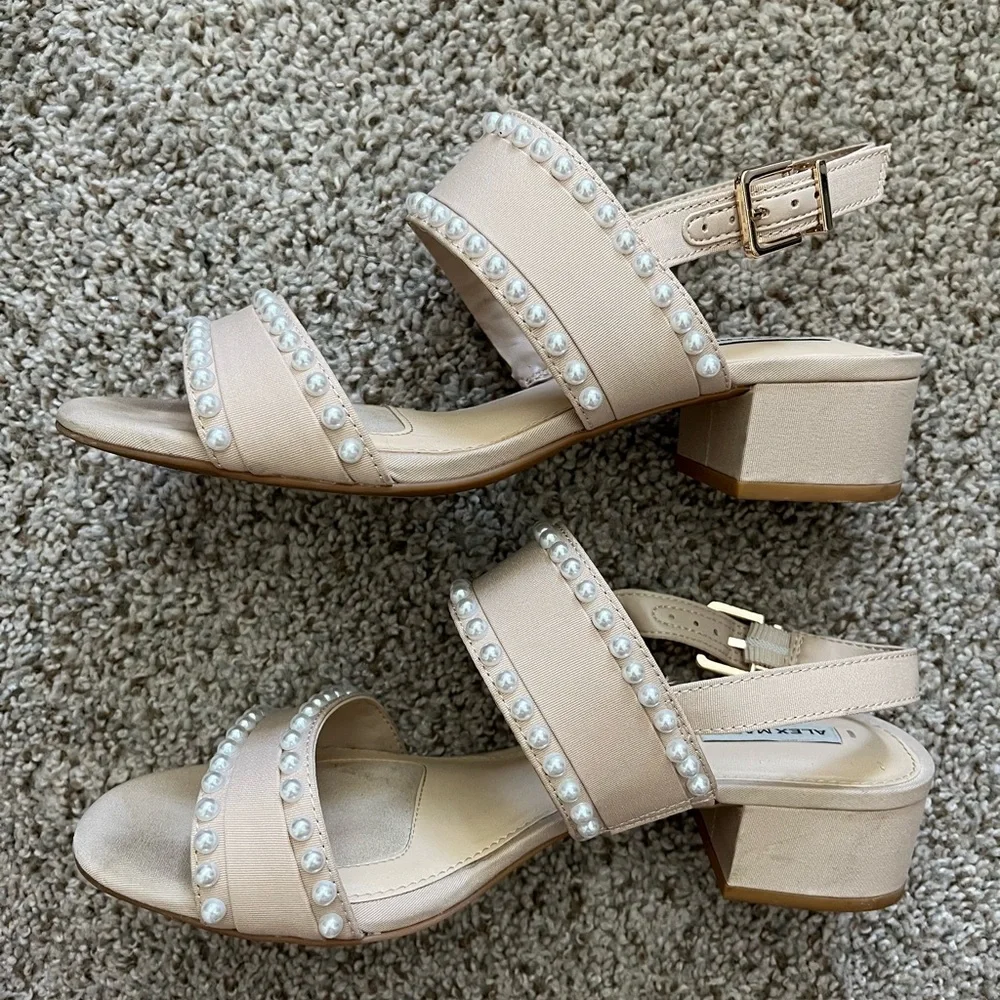 Alex Marie Beige Pearl-Studded Heels - Picture 2 of 4